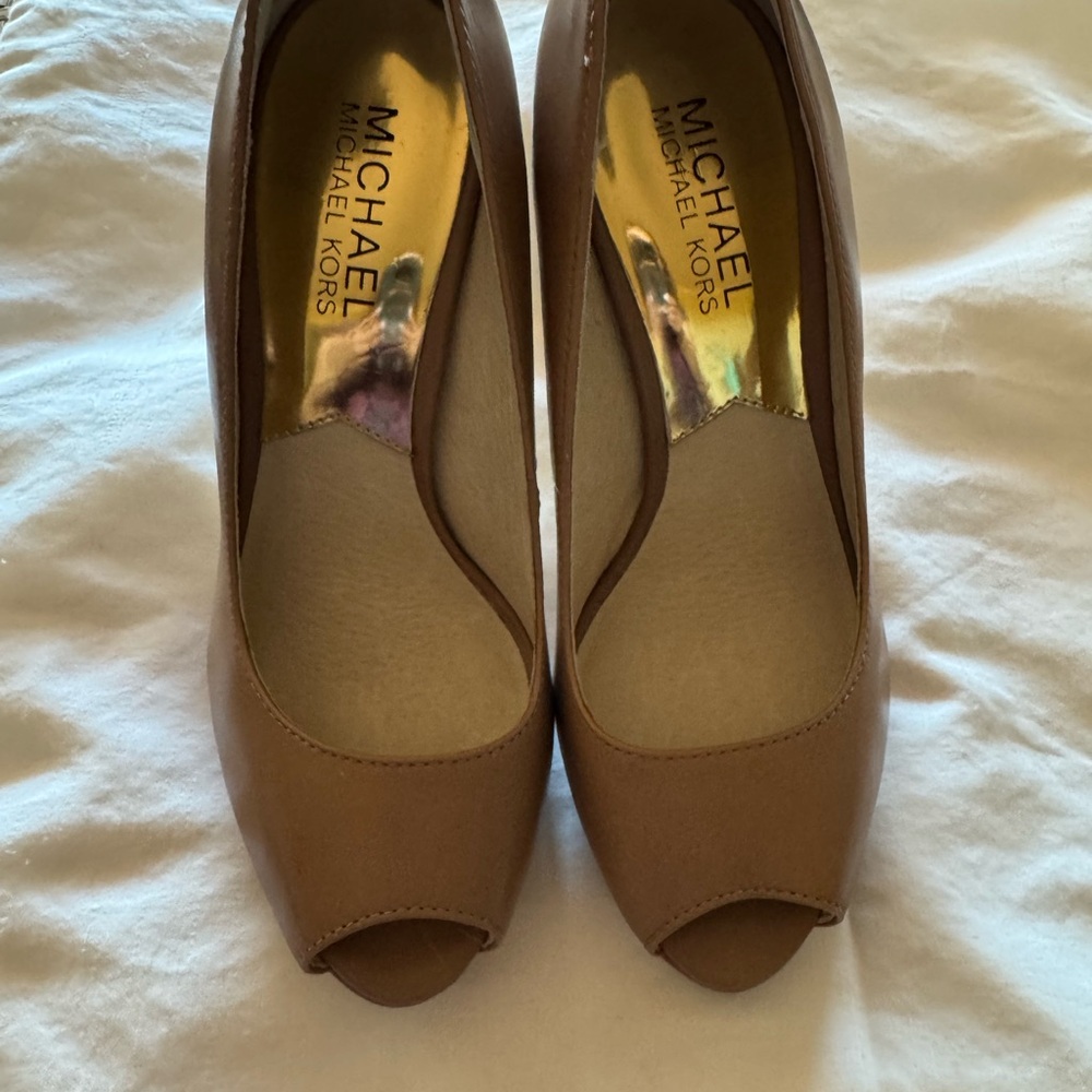 Michael Kors Tan Peep Toe Heels